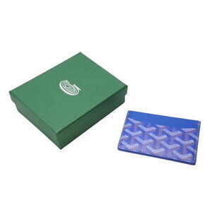 GOYARD Saint Sulpice Card Wallet blue logo Calfskin leather
